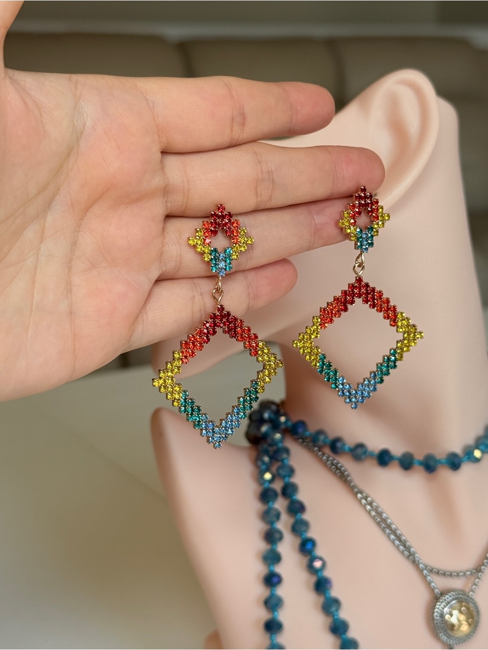Colorful Drop Dangle Earrings - Multicolor - Picture 11 of 12